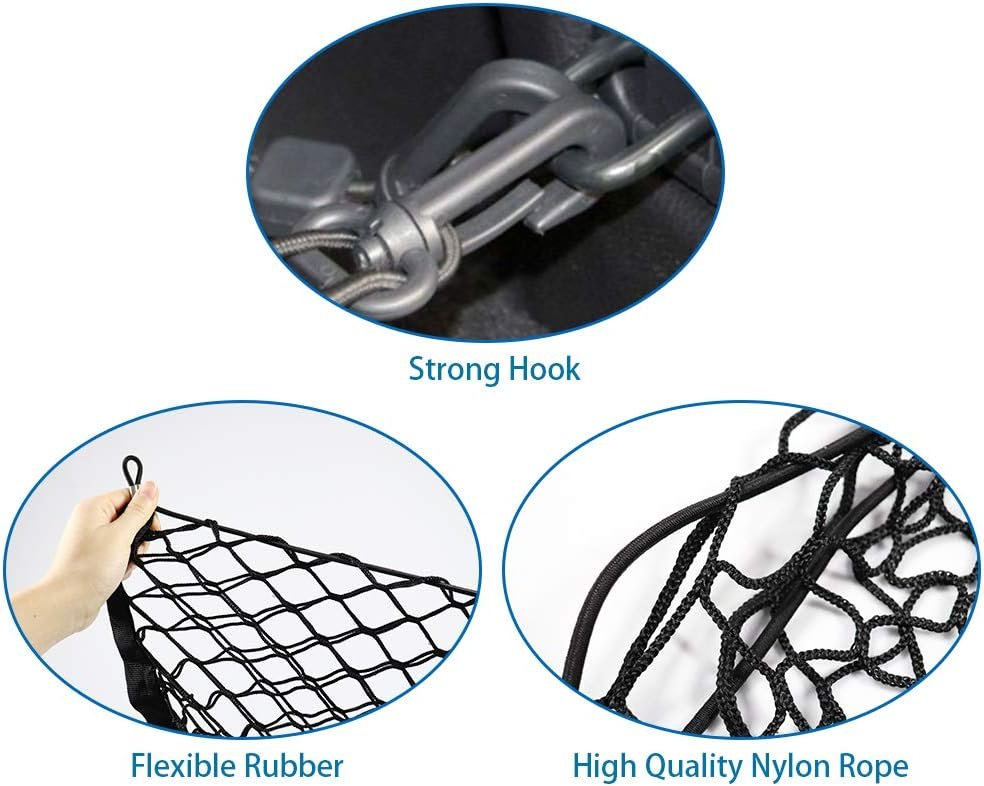 ValueHall Cargo Net 35 x 15 Inch Adjustable Elastic Trunk Net Cargo Trunk Storage Organizer Nylon Mesh Universal Rear Cargo Organizer Cargo Net with Hooks V7075