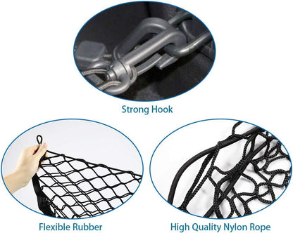 ValueHall Cargo Net 35 x 15 Inch Adjustable Elastic Trunk Net Cargo Trunk Storage Organizer Nylon Mesh Universal Rear Cargo Organizer Cargo Net with Hooks V7075