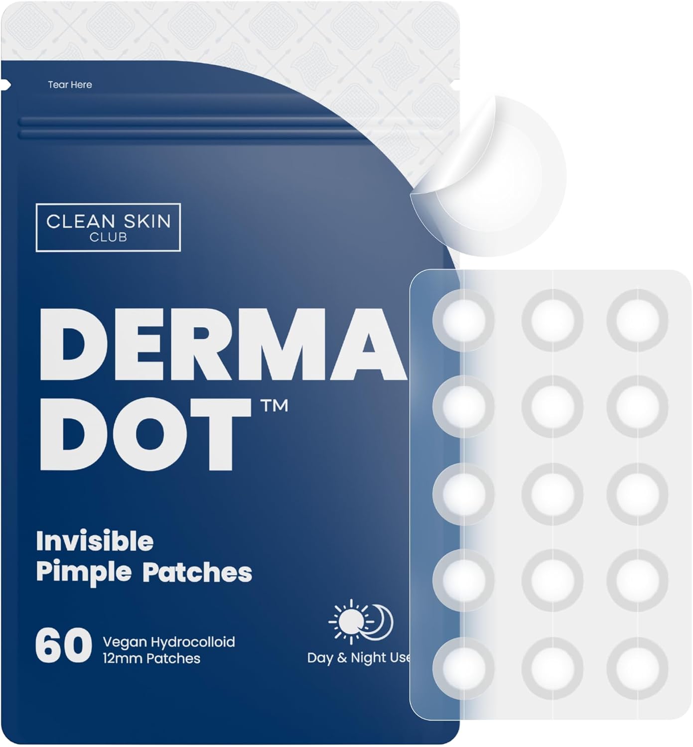 CLEAN SKIN CLUB Derma Dot Invisible Acne Patches,60 Count,Vegan Hydrocolloid for Covering Zits,Pimples,Blackhead,Blemish,Absorbing Face Cover Sticker,Skin Care Treatment,1 pack ,60.0 count
