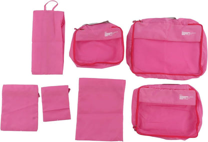 Travel Packing Cubes, Multifunctional Portable Bags, Set of 7 for Neat Organization (Rose Red)