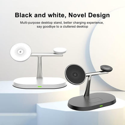 BUCKKO 3 in 1 Wireless Charging Station Compatible with Magsafe Qi | iPhone | iWatch |Airpod Charging Station| Fashion Desktop Devices Reliable Voltage Support 3X+ Devices (White W/O Night Light)
