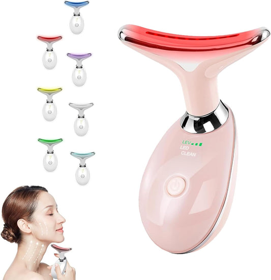 Facial Massager for Face and Neck,Anti-Wrinkle Neck Face Massager With 7 LED Colors,Face Neck Massager for Daily Skin Care Routine (Pink)