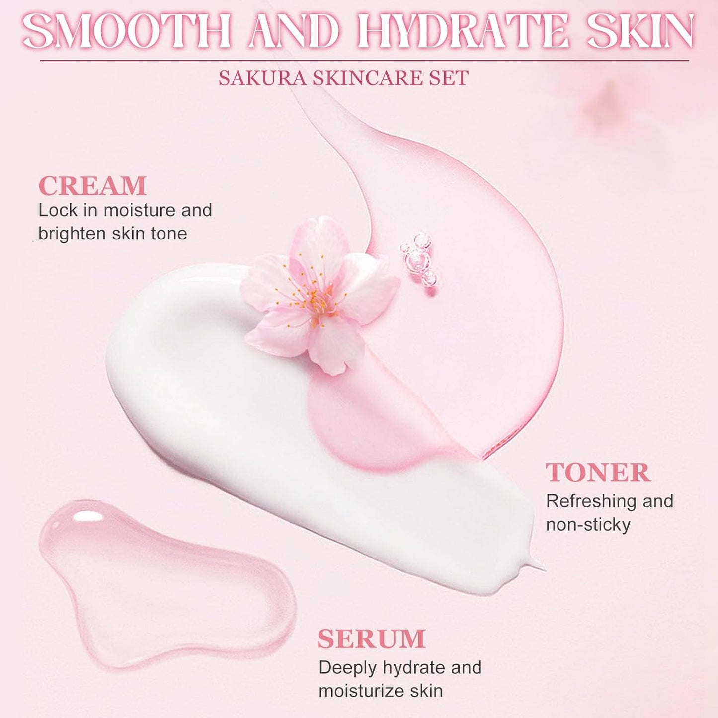 Sakura Skin Care Kit 11 Pieces, Includes Cleanser, Tonic, Face Cream, Serum and Eye Cream, Complete Face Skincare Set for Girls and Women