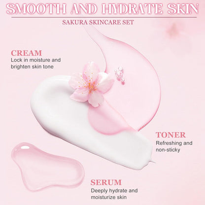 Sakura Skin Care Kit 11 Pieces, Includes Cleanser, Tonic, Face Cream, Serum and Eye Cream, Complete Face Skincare Set for Girls and Women