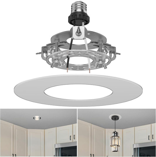 YIIZON R5 and 6 Recessed Can Light Conversion Kit, Fixture Upgrade, Pendant & Hanging Light, Ceiling Fan Compatible, 7¾ Inch Flat Steel Ceiling Medallion, White Finish