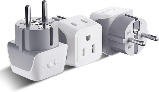 Ceptics Canada to European (Schuko) Travel Adapter (Type E/F) - Dual Input - Ultra Compact - Charge your Cell Phone, Laptops, Tablets (CT-9, 3 Pack)