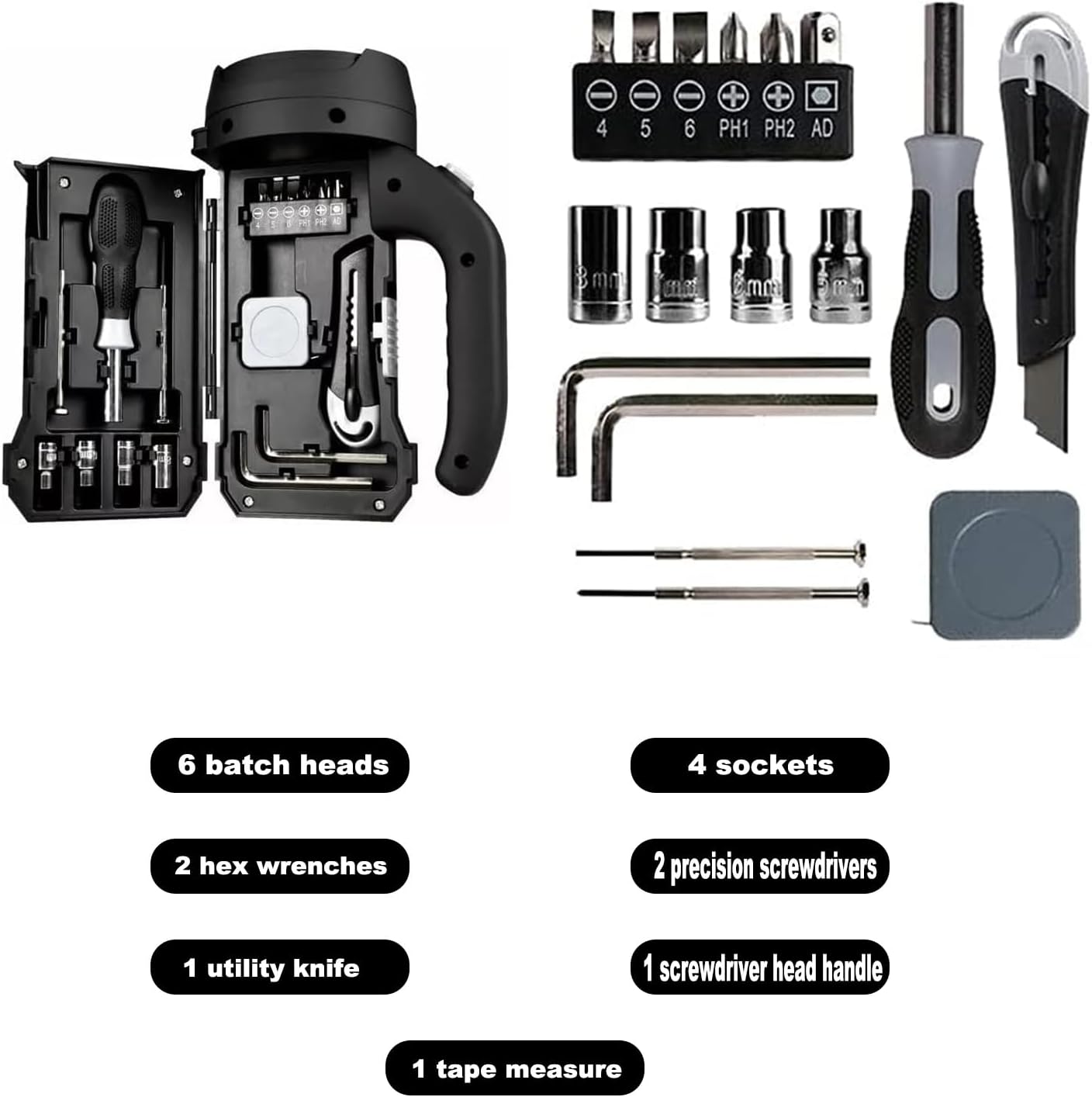 Screwdriver Set 17 PCS Tool Household Sets, Led Lights, Hand Lights, Flashlights, Home Repair & Work, Power Outage Disaster Prevention,Various Tools,Camping Equipment,Home Outdoor Emergency Lights