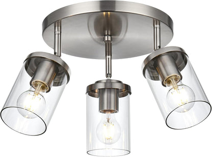 BONLICHT 3-Light Adjustable Round Spotlight Track Lighting Brushed Nickel Kitchen Light Fixture Semi Flush Mount Modern Directional Glass Hallway Ceiling Lights for Bedroom Office Picture Wall Bar