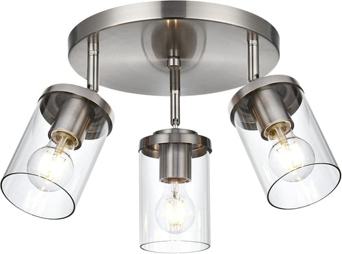 BONLICHT 3-Light Adjustable Round Spotlight Track Lighting Brushed Nickel Kitchen Light Fixture Semi Flush Mount Modern Directional Glass Hallway Ceiling Lights for Bedroom Office Picture Wall Bar
