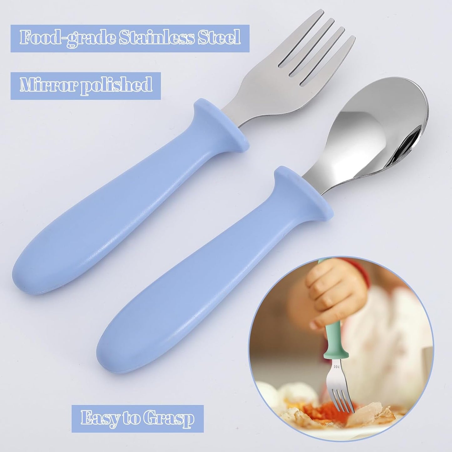 6 Pieces Toddler Utensils, Toddler Forks and Spoons, Kids Silverware Set with Plastic Handle Stainless Steel Silverware, Dishwasher Safe
