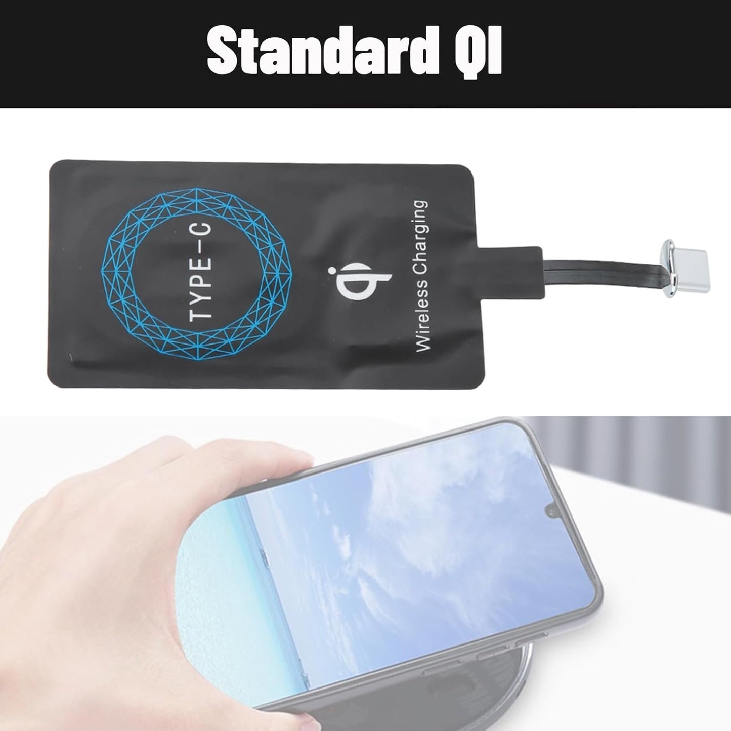 Bewinner 2Pcs USB C Wireless Charging Receiver, Fast Charging Slim Type C Qi Wireless Receiver Chip for USB C Phones, Wireless Charging Module with Self Adhesive Silicone