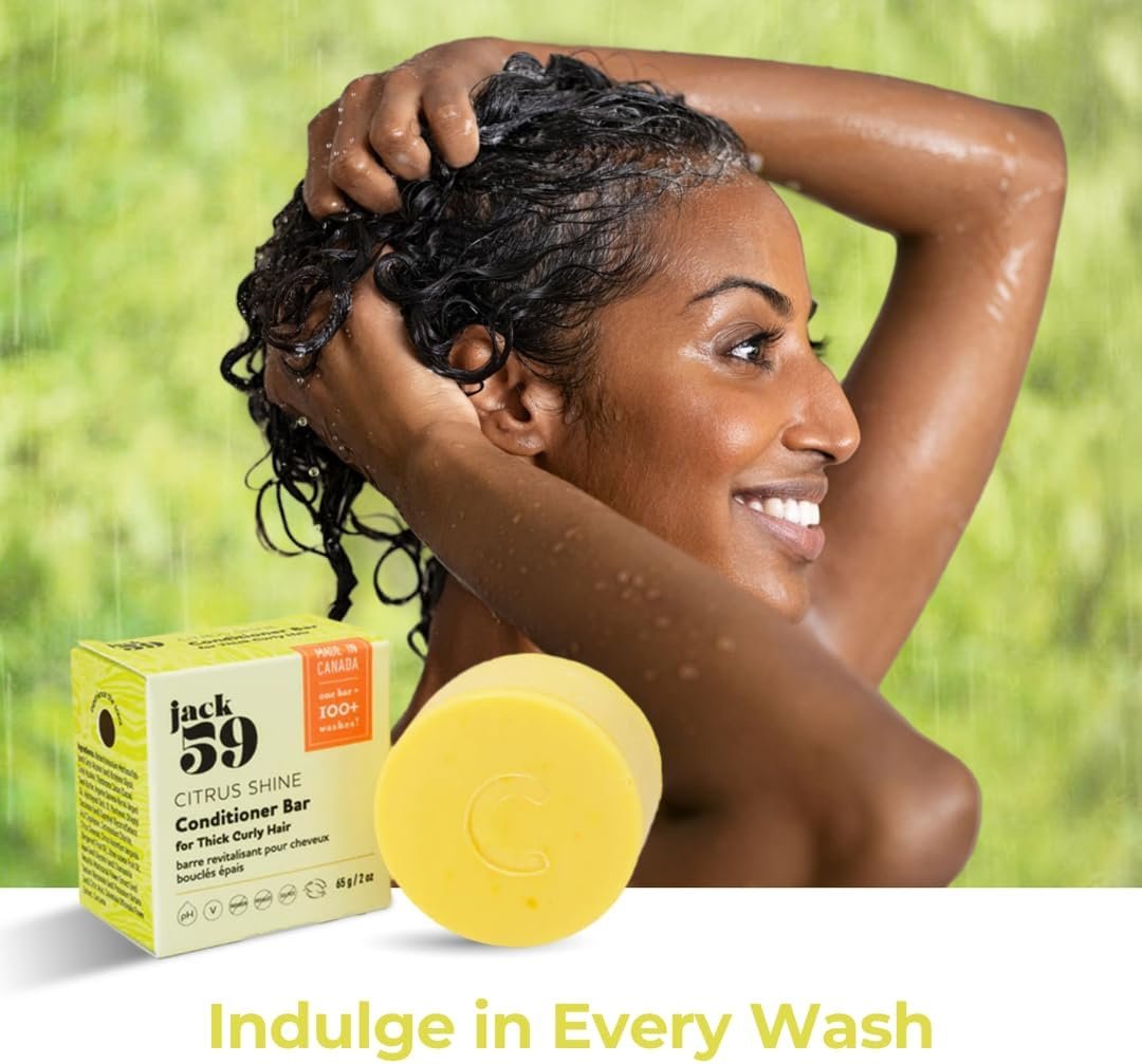 Natural Conditioner Bar for Thick Curly Hair, Shine Boosting, Scalp Soothing, Stimulates Hair Growth, Increased Softness and Manageability, Eco Friendly Products Made in Canada, Citrus Shine, 2oz