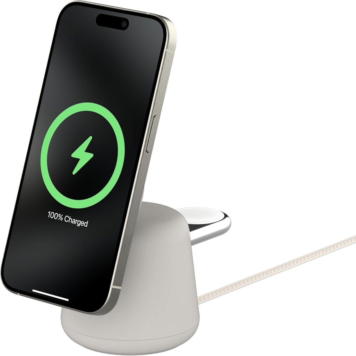 Belkin MagSafe Charger Compatible 2-in-1 Wireless Charging Dock 15W - MagSafe-Compatible Charger for Qi2, Apple iPhone 15, 14, 13, 12 Series, AirPods, & Other Qi2 Enabled Devices, PSU Included – Sand