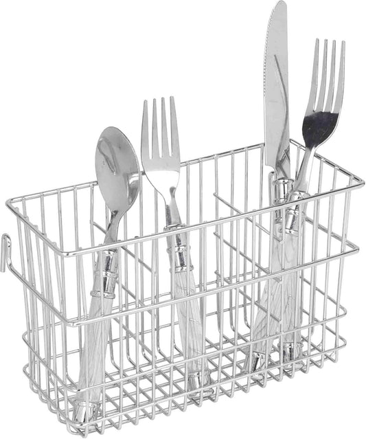 Hanging Metal Wire Cutlery and Utensil Storage Organizer Bin for Kitchen, Pantry, Table and Countertop by Home Basics | Utensil Caddy Holds Forks, Knives, Spoons, Napkins - 3 Sections