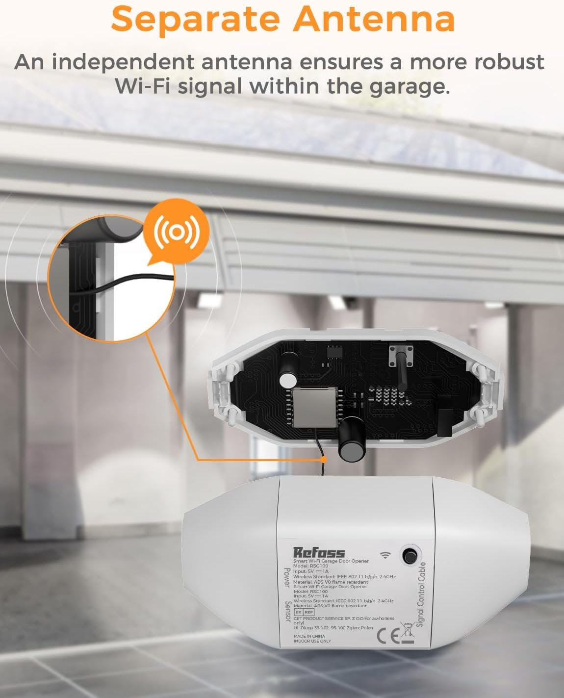 Refoss Smart Wi-Fi Garage Door Opener, Compatible with Apple HomeKit, Siri, Alexa & Google Assistant, Carplay, App Remote Control, Support 2.4GHz WiFi Only