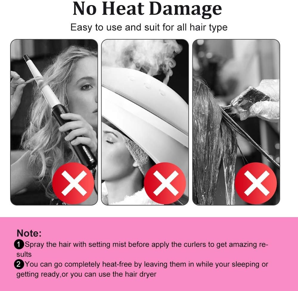 40pcs Spiral Hair Rollers DIY Overnight Heat Free Hook Curling Curlers Hair Curlers Hair Styling Tools for Women (Purple and Pink, 55cm)