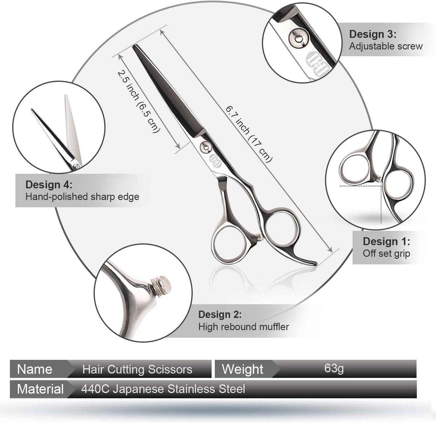 Hair Cutting Scissors Shears Set, CIICII Professional Hairdressing Scissors Kit (Hair Beard Trimming Shaping Grooming Thinning Shears) for Men Women Pets Home Salon Barber Cutting Kit (Silver)