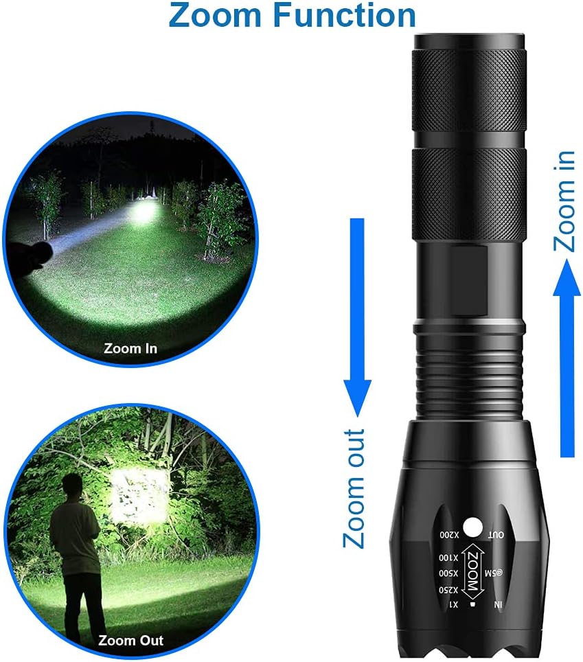 MMOBIEL 2X LED Tactical Flashlight Survival Gear - 1000 Lumen, Zoomable in 5 Modes, Water Resistant, Camping Flashlight for Survival, Camping, Emergency, Outdoor