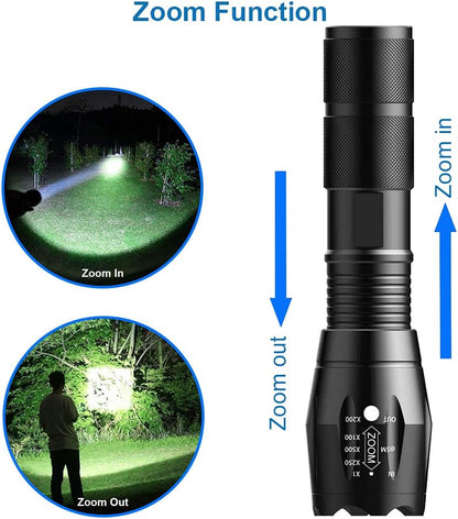 MMOBIEL 2X LED Tactical Flashlight Survival Gear - 1000 Lumen, Zoomable in 5 Modes, Water Resistant, Camping Flashlight for Survival, Camping, Emergency, Outdoor