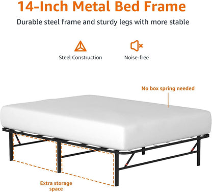 Amazon Basics Bed Frame with Storage, Foldable Metal Platform, Sturdy Steel, No Box Spring Needed, 35.56 cm High, Tool-Free Setup, Full Size, Black