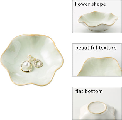 BEUNAIZER Jewelry Dish Tray, Ring Dish, Ceramic Trinket Tray, Key Bowl, Decorative Plate, Gifts for Friends Sisters Daughter Mother(light green) (JS202)