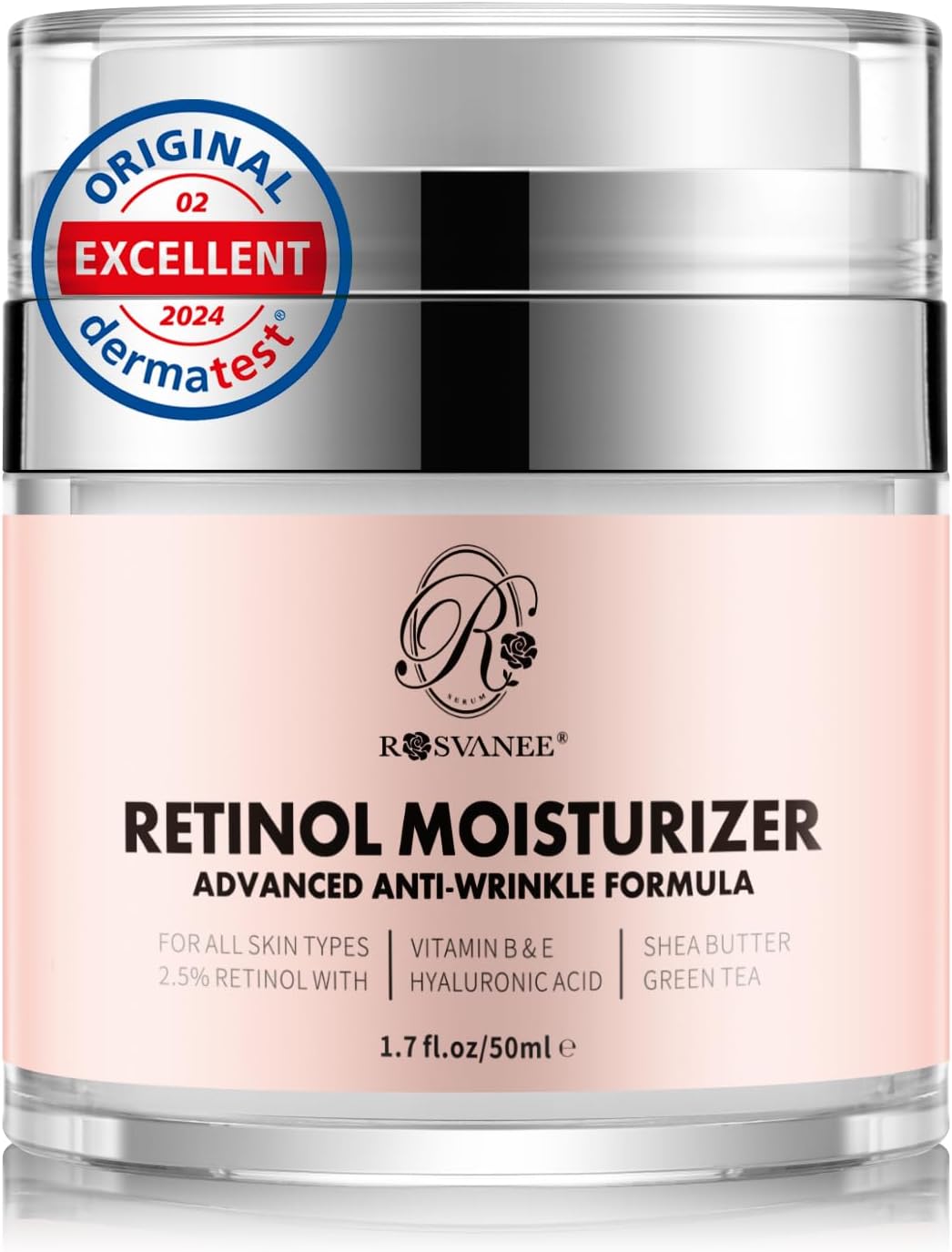 ROSVANEE Retinol Moisturizing Face Neck Eye Cream with 2.5% Retinol, Hyaluronic Acid and Vitamins E & B5, Deep Moisturizing Anti-Wrinkle Cream for Men and Women