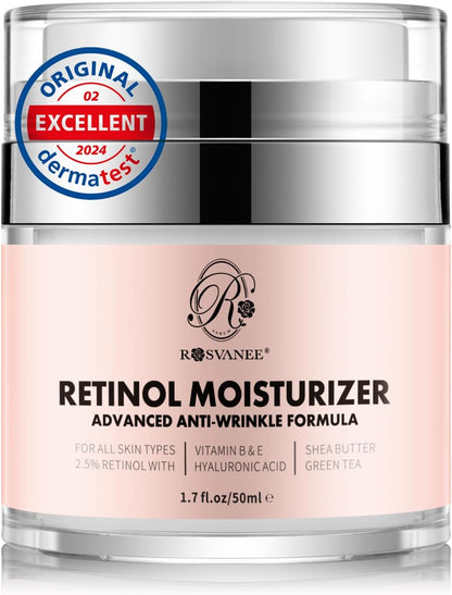 ROSVANEE Retinol Moisturizing Face Neck Eye Cream with 2.5% Retinol, Hyaluronic Acid and Vitamins E & B5, Deep Moisturizing Anti-Wrinkle Cream for Men and Women