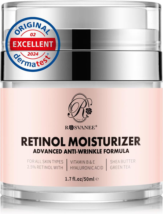 ROSVANEE Retinol Moisturizing Face Neck Eye Cream with 2.5% Retinol, Hyaluronic Acid and Vitamins E & B5, Deep Moisturizing Anti-Wrinkle Cream for Men and Women