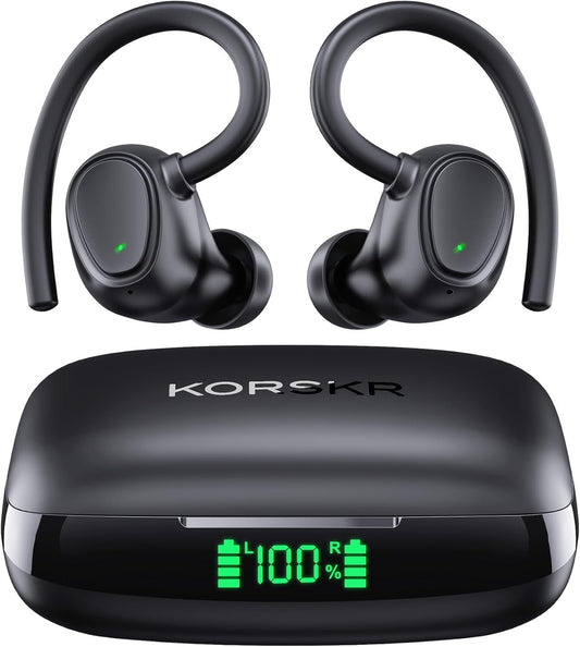 Wireless Earbuds, KORSKR Bluetooth Earbuds Touch Control Ear Buds Hi-Fi Stereo 42H Playtime Bluetooth 5.3 Earphones IPX6 Waterproof Wireless Headphones with Mic Fast Charging Case for Sports - Black