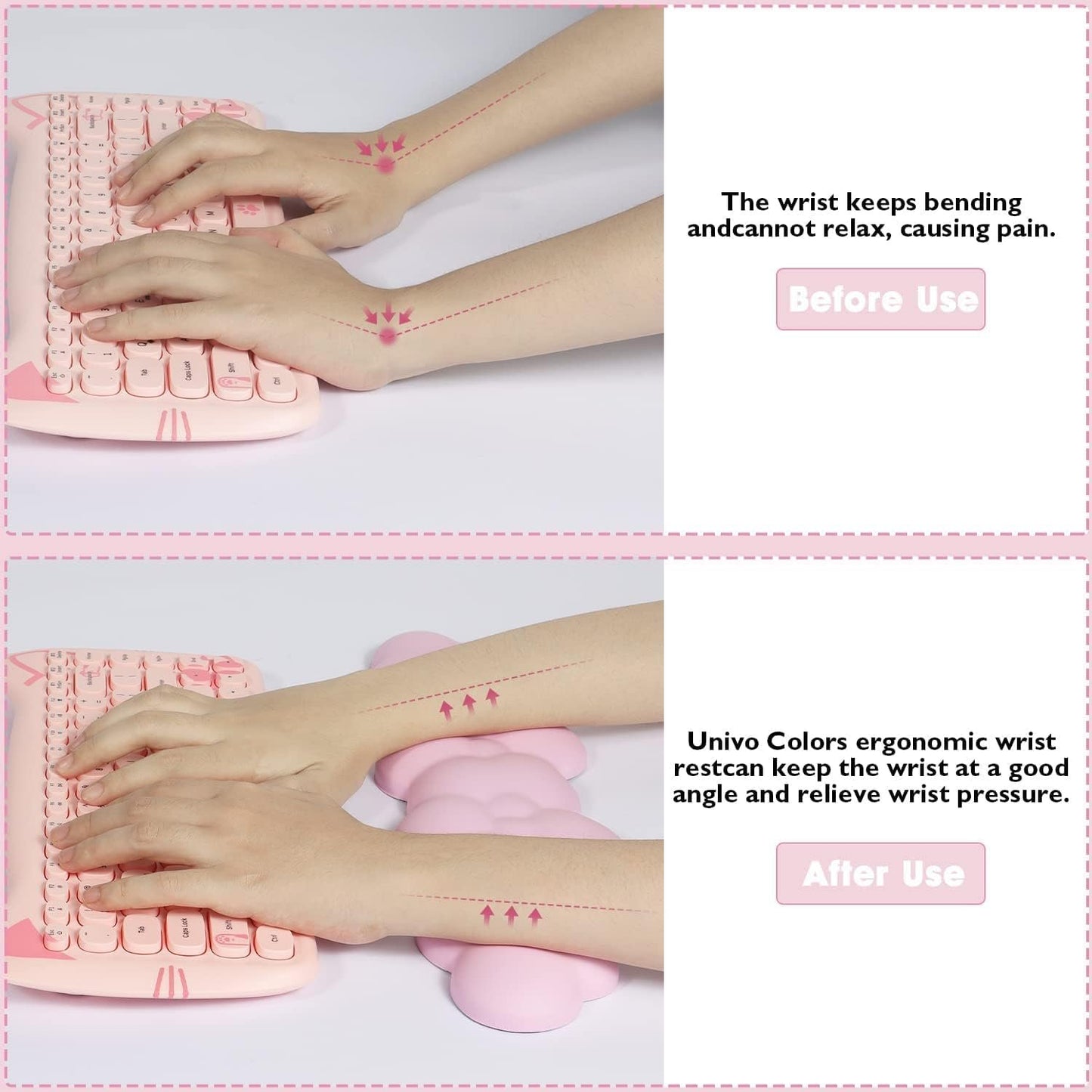 Cloud-Soft Ergonomic Wrist Rest for 100 Keys 87 Keys 68keys Keyboard PU Material Anti-Slip Rubber Base Memory Foam Cloud-Shaped Palm Rest for Computer Laptop,Pain Relief (Pink)