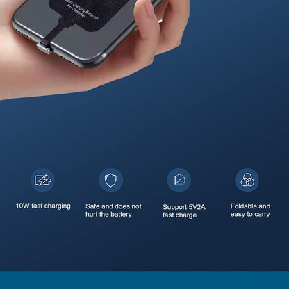 Type C Wireless Charging Receiver, 10W Thin USB C Qi Fast Wireless Charging Receiver Chip with Foldable Plug, Portable Wireless Charging Adapter for All Type C Phones