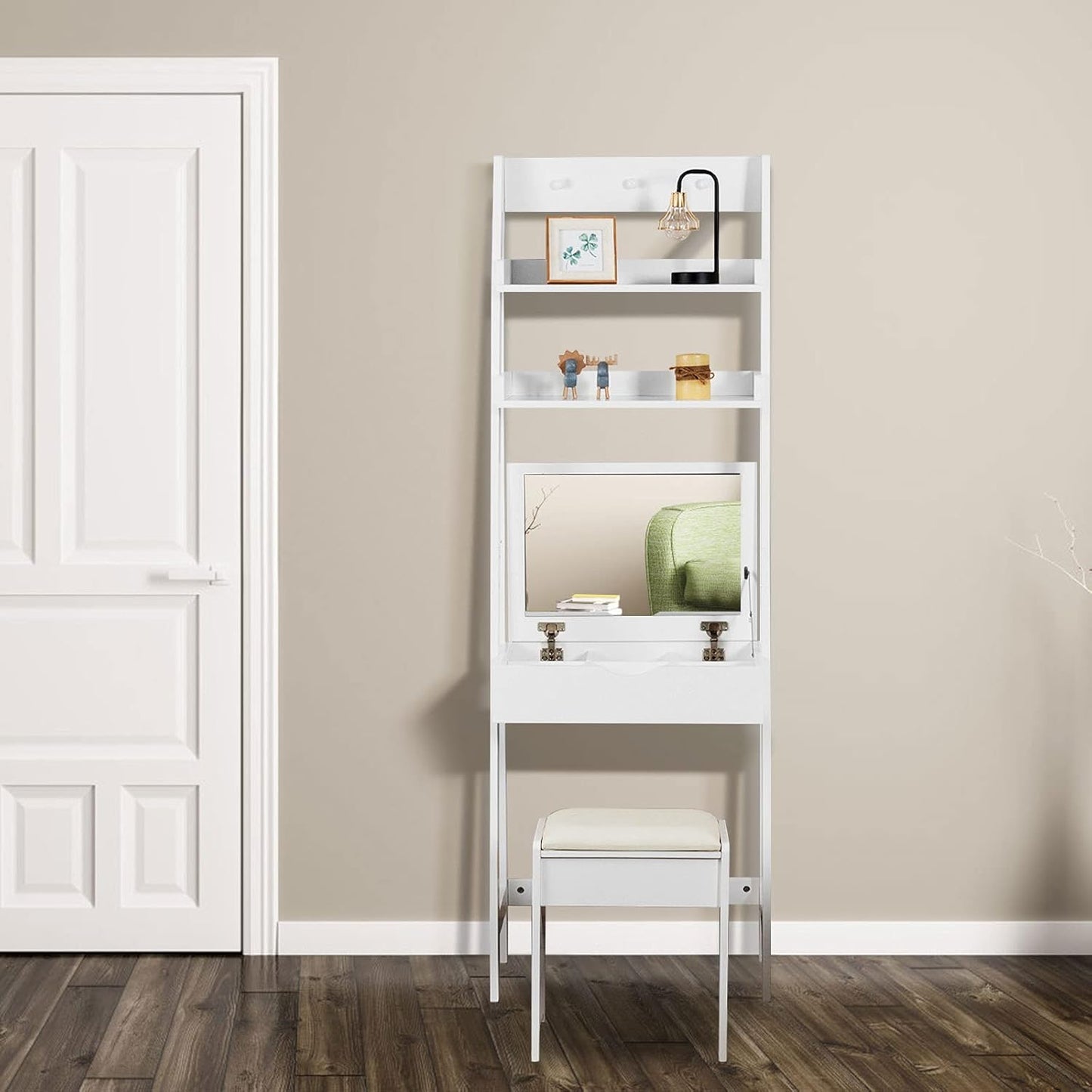 DREAMADE Dressing Table for Bedroom, Makeup Cabinet, Dressing Table with Mirror, 60 x 40 x 180 cm, White