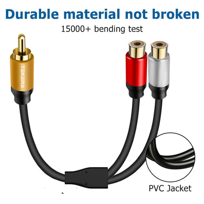 TEKERA RCA Splitter Cable 1 Male 2 Female, Gold Plated Plug Stereo HiFi Audio Adapter Y Cable (1 Pack)
