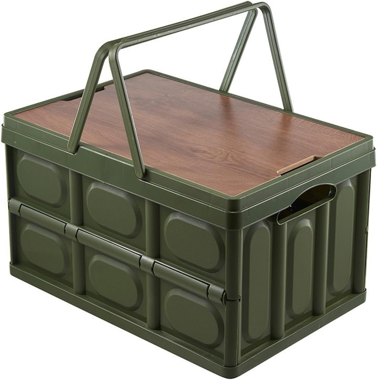 Collapsible SUV Trunk Organizer Durable Cargo Outdoor Storage Organiser Box Secure Snap-on Lid Car Boot Organizer With Waterproof Bag Hard Plastic Storage Box for Camping Picnics,Green