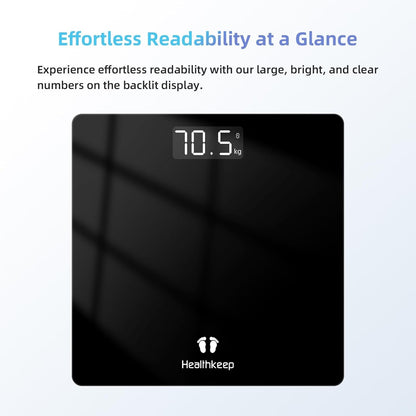 Healthkeep Personal Scales, Personal Scales with High Precision Sensors, Personal Digital Scale with Step-on Technology, Safety Glass Scale, Black 26cm*26cm