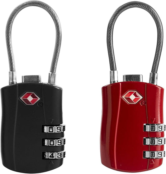 UP Security TSA Locks for Luggage, Small Padlock Combination with Cable, Luggage Locks TSA Approved, Combo Padlock with Code, for Travel Suitcase, Gym Locker, Gun Case, Backpack Zipper (Black+Red