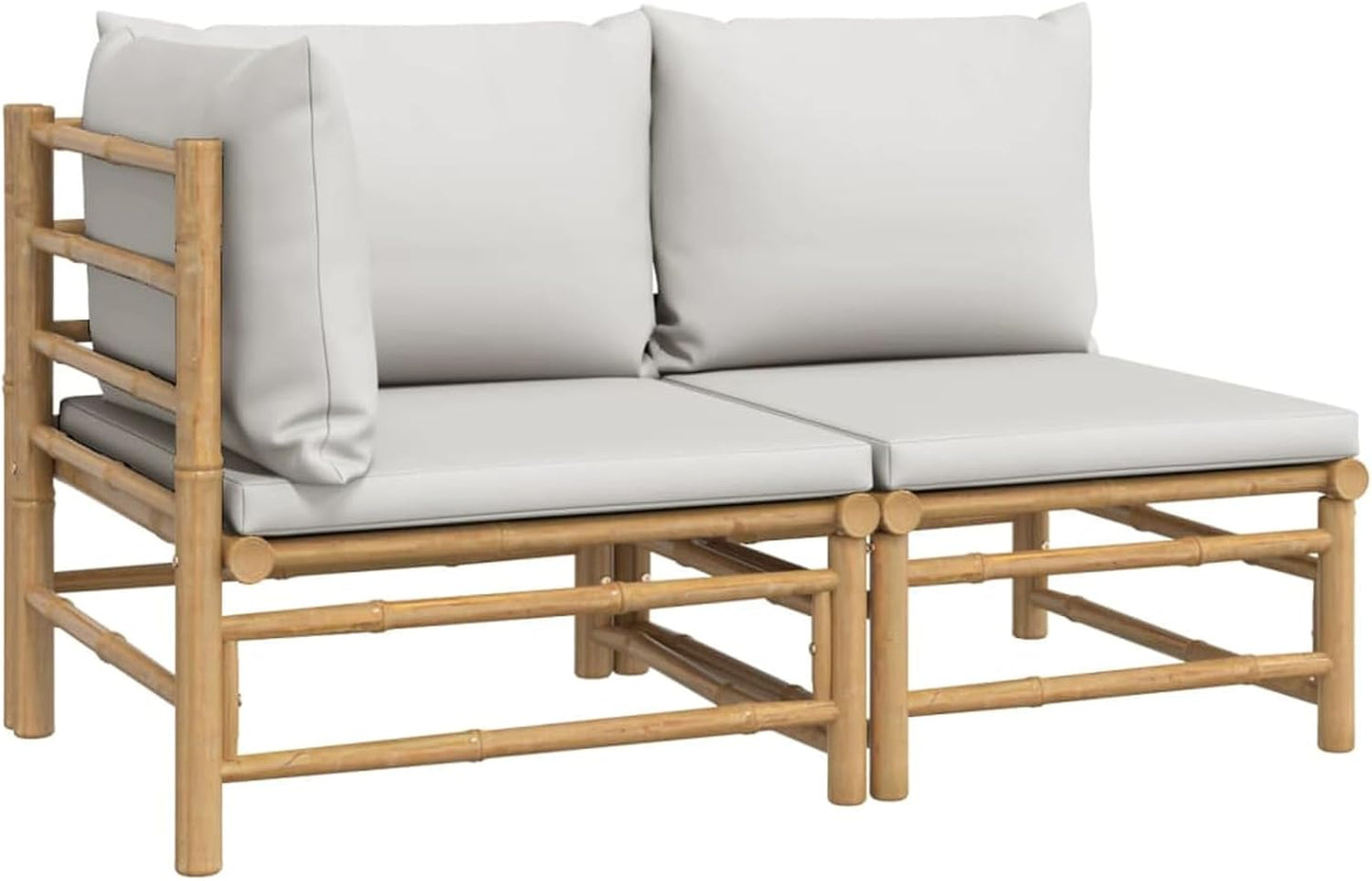 Homgoday 2-Piece Garden Lounge Set with Bamboo Light Grey Cushions, Garden Living Room, Sun Lounger, Sofa Bed Furniture, Garden Loungers for Swimming Pool, Balcony