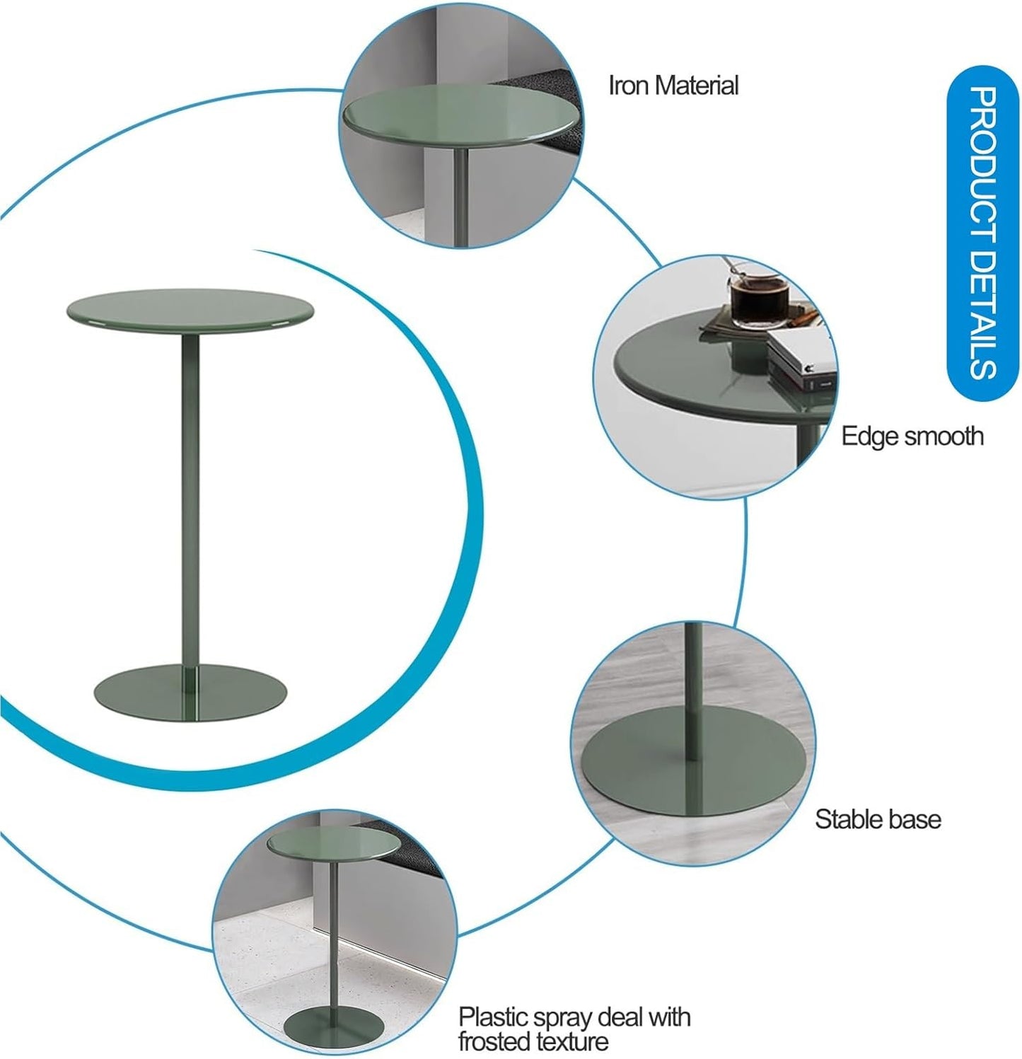 TWHZSAI Modern Bar Table, Kitchen Dining Table Round Pub Table Dining Room Home Kitchen Table Bar with Green Metal Iron Tabletop Tall Table(Size:70x70x105cm)