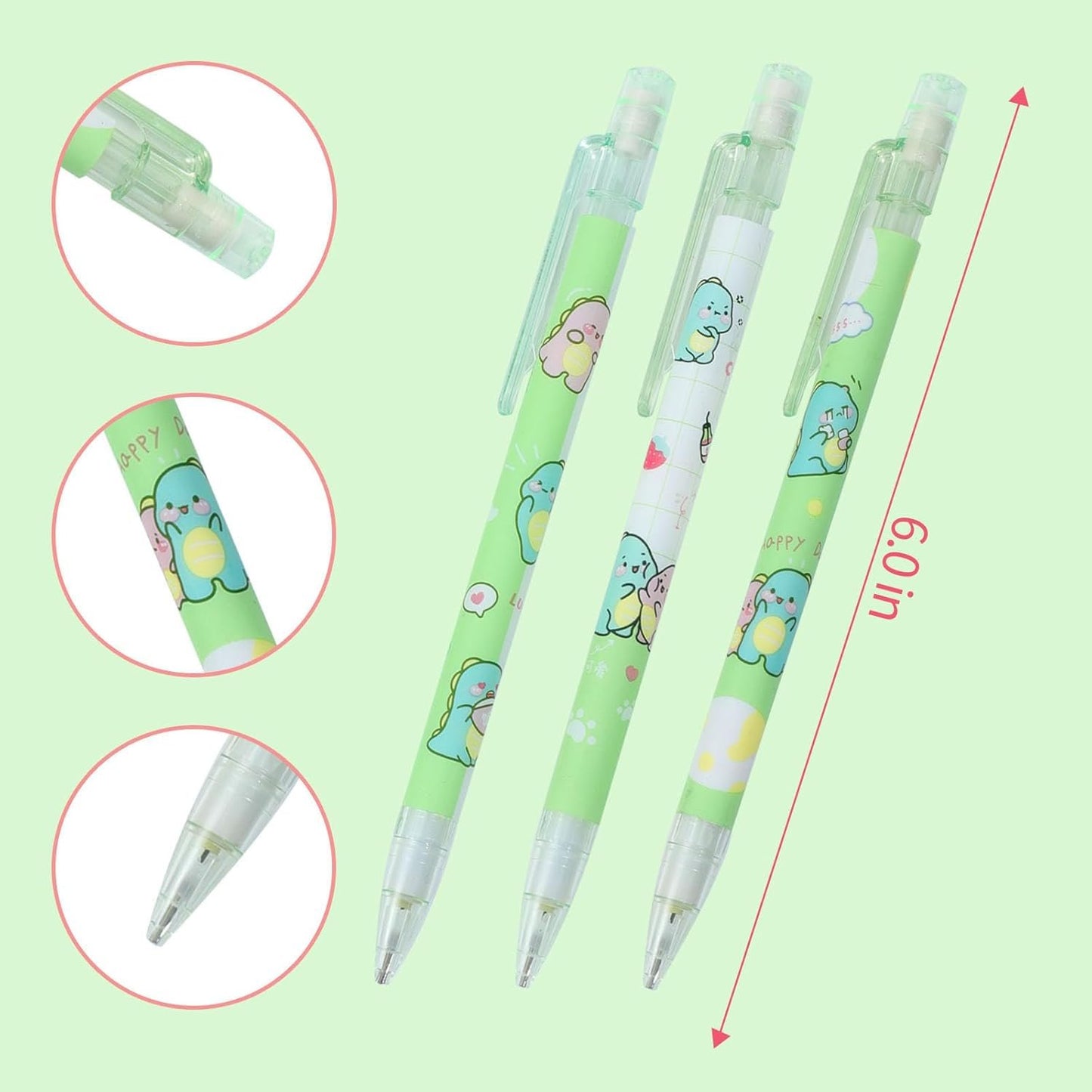 ITAWIXS Cute Mechanical Pencil Set Include 4 Pcs 0.5mm Kawaii Mechanical Pencils with 1 Tubes HB Lead Refills Kawaii Stationary Cute School Supplies for Writing, Drawing, Sketching, Green