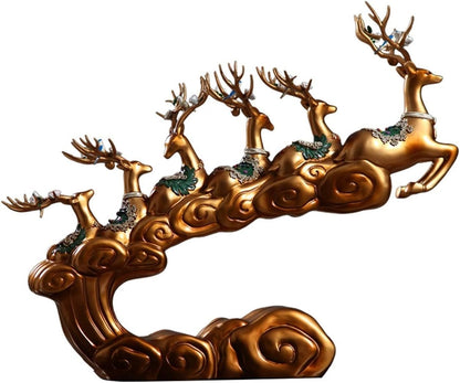 Weiping Sculpture Accent Entrance Living Room Feng Shui Deer Office Table Decoration Desk Ornaments Home Deer Statue Crafts Gift Objects Animal Sculpture Table Statue