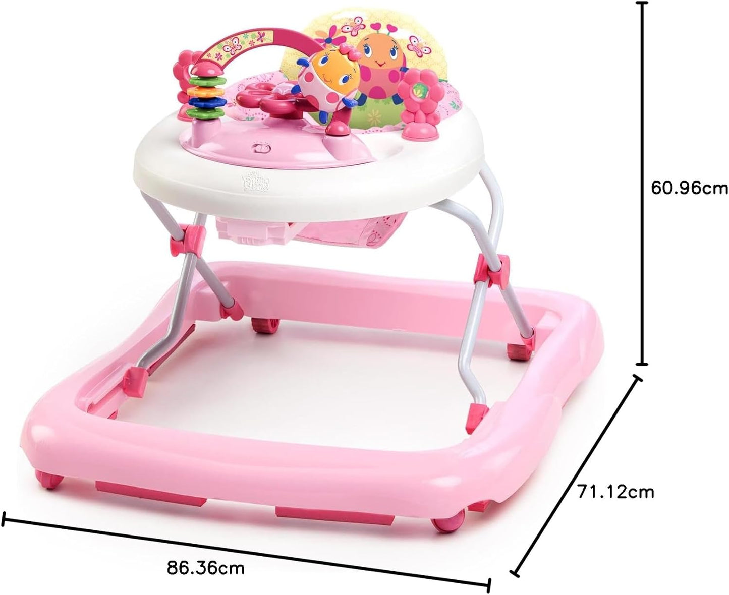 Bright Starts, June Berry Folding Baby Walker – Removable Electronic Play Station with Lights and Melodies, Height Adjustable, Easy Storage, Pink, from 6 Months+