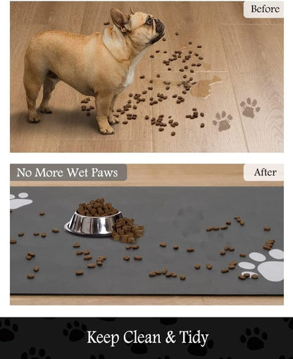 PADOOR Pet Feeding Mat - Absorbent Dog & Cat Mat for Food & Water Bowls - No Stains, Quick Dry, Anti-Leakage & Anti-Slip - Black Rubber Mat for Messy Drinkers