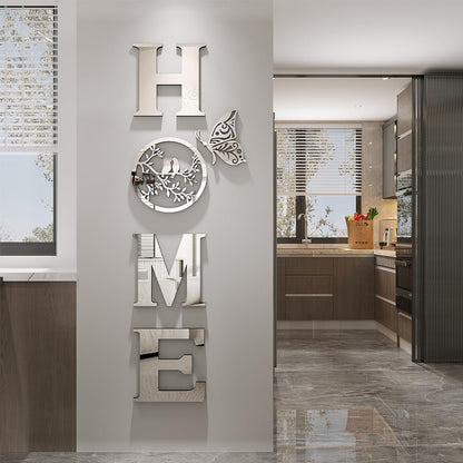 CrazyDeal Home Signs Wall Decor Letter Signs Length Mirror Wall Stickers Decorations for Living Room Bedroom Farmhouse The Home Modern Decorations Bird Wall Art Large（Silver Acrylic,49.2 X 15.7 Inch）