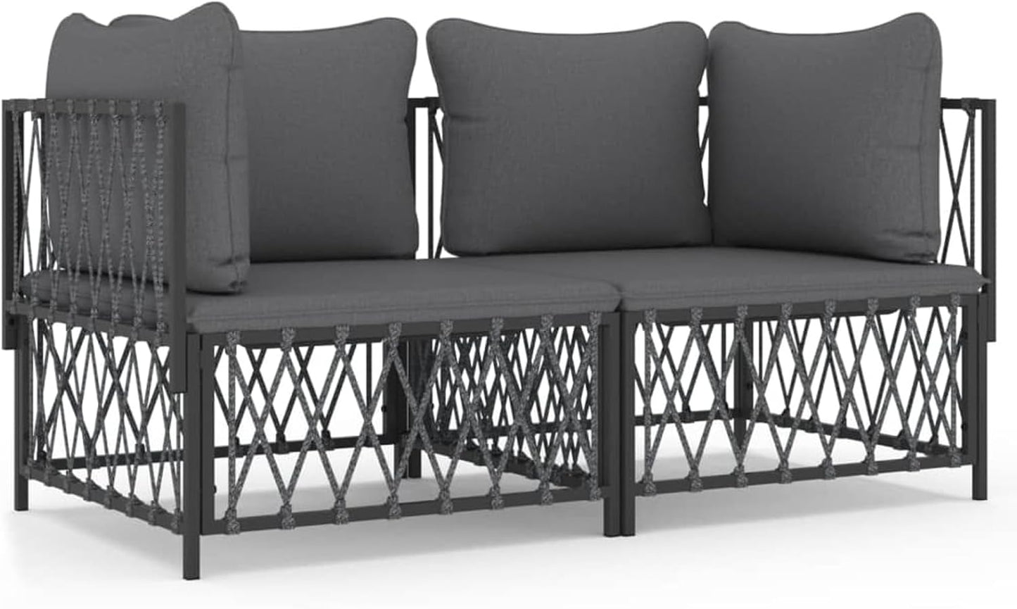 Homgoday Garden Lounge Set of 2 with Anthracite Steel Cushions, Garden Living Room, Sunbeds, Sofa Bed Furniture, for Outdoor Patio, Swimming Pool, Balcony