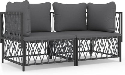 Homgoday Garden Lounge Set of 2 with Anthracite Steel Cushions, Garden Living Room, Sunbeds, Sofa Bed Furniture, for Outdoor Patio, Swimming Pool, Balcony