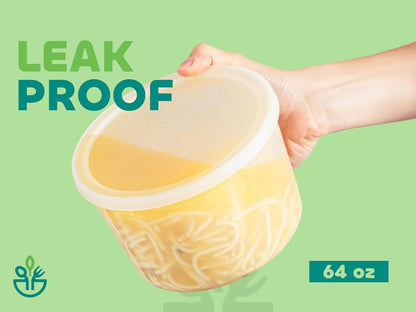 64 oz Food Storage Containers with Lids Pack of 6, Half Gallon Round Plastic Deli Container with Leak-Proof Lid, BPA-Free, Freezer, Dishwasher & Microwave Safe
