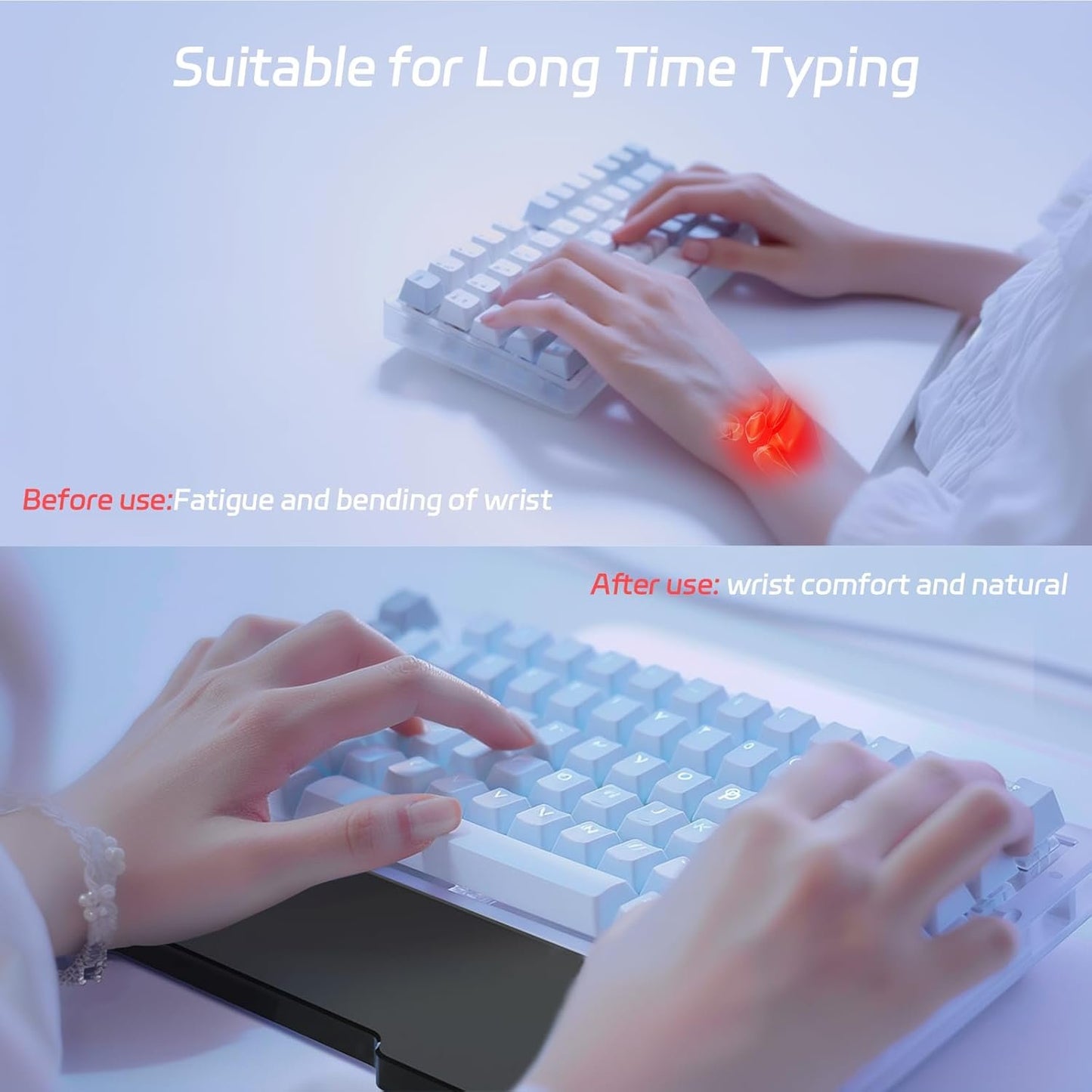 SELORSS Acrylic Keyboard Wrist Rest - Tenkeyless, Ergonomic, No Numeric Keypad - Modern, Black