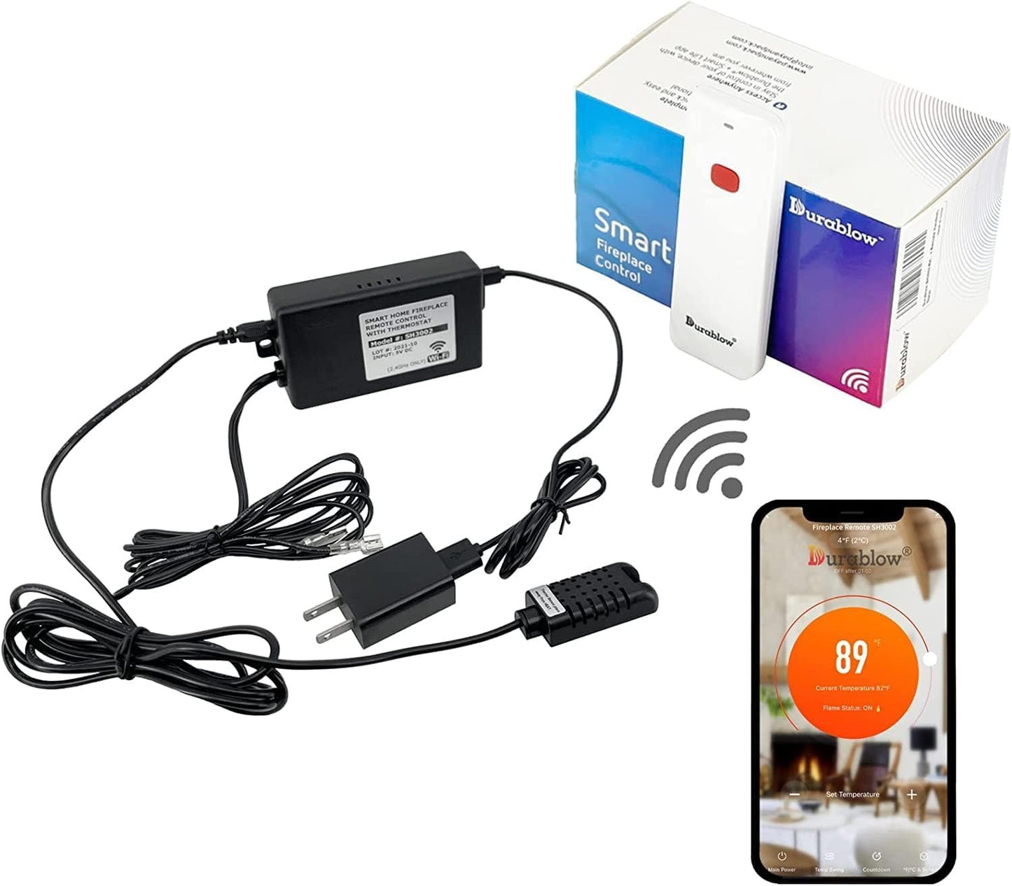 Durablow SH3002D-RH On/Off Dual WiFi (2.4G+5G) Gas Fireplace Remote Control for Millivolt Valve, Smart Home, Works with Alexa, Google Home (Timer + Wireless Thermostat + Programmable + Remote Handset)