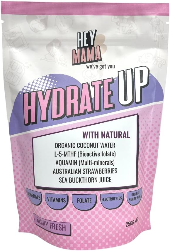 Hey Mama Hydrate Up - Clean Hydration, Essential Electrolytes, Highly Bioactive Folate, Vitamins and Minerals - 250g Berry Fresh 25 Serves