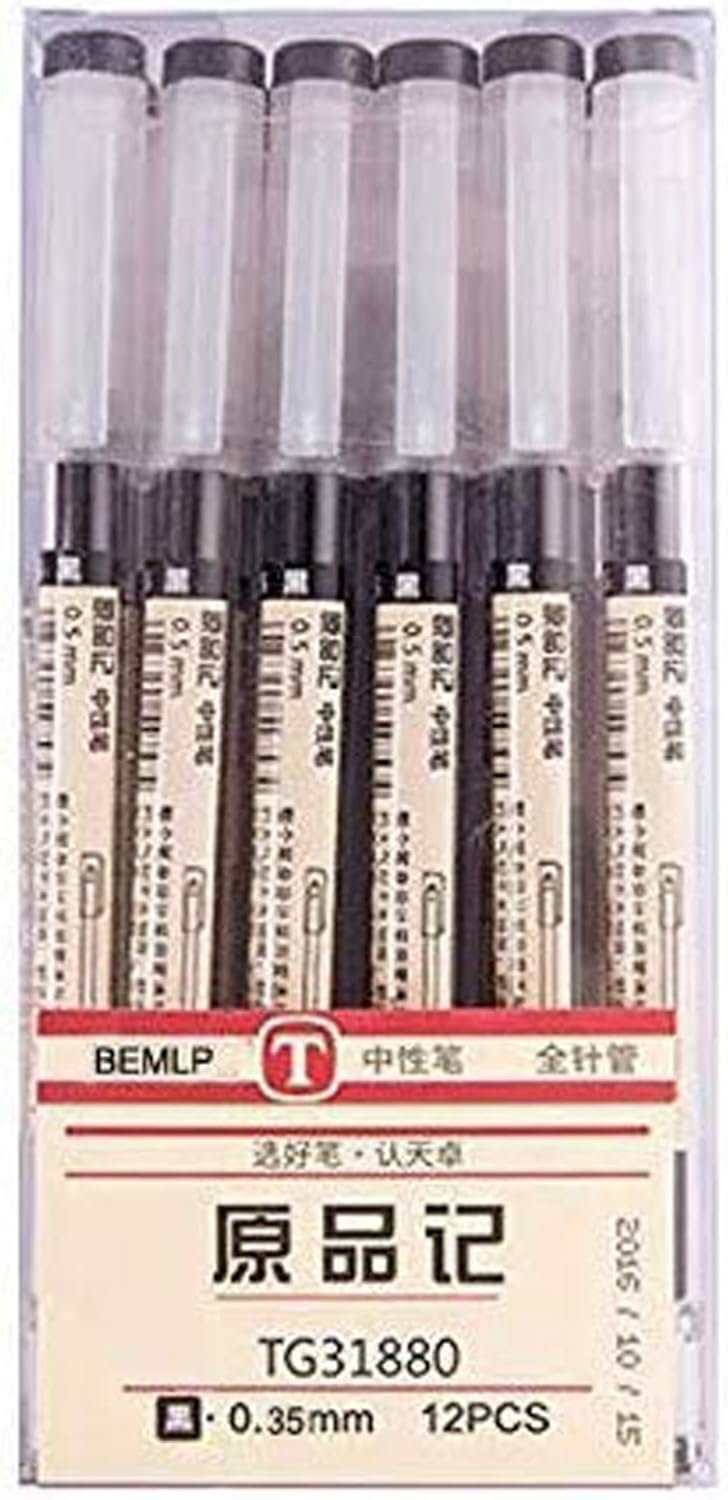 BEMLP Gel Ink Pen Extra Fine Point Pens Ballpoint Pen 0.35mm Black for Japanese Office School Stationary Stationery Supply 12 Pieces